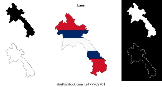 Laos blank outline map set