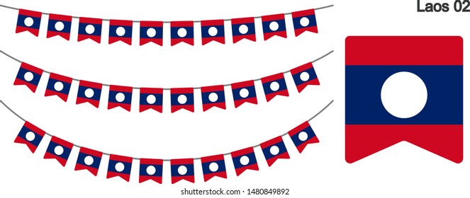 Laos Bunting Flags Isolated on white Background. vector illustration.