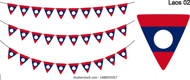 Laos Bunting Flags Isolated on white Background. vector illustration.