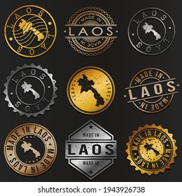 Laos Business Metal Stamps. Gold Made In Product Seal. National Logo Icon. Symbol Design Insignia Country.