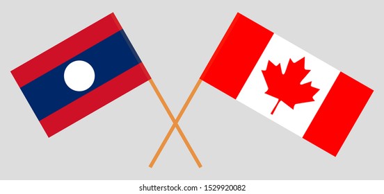 Laos and Canada. Laotian and Canadian flags. Official colors. Correct proportion. Vector illustration
