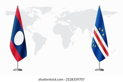 Banderas de Laos y Cabo Verde para reunión oficial con antecedentes del mapa mundial.