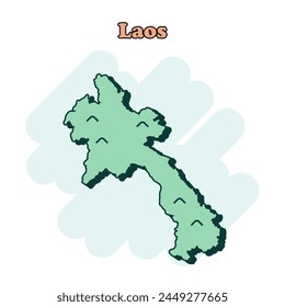 Laos cartoon colored map icon in comic style. Country sign illustration pictogram. Nation geography splash business concept.