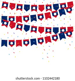 Laos celebration bunting flags with Confetti And Ribbons on white background.vector illustration
