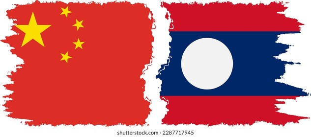 Conexión de banderas de grifo de Laos y China, vector