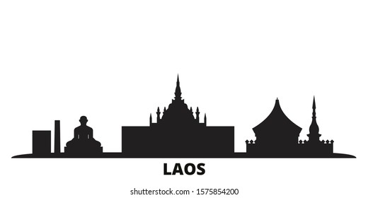 Laos city skyline isolated vector illustration. Laos travel black cityscape