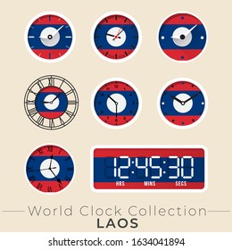 Laos clock : Set of national flag clock : Vector Illustration
