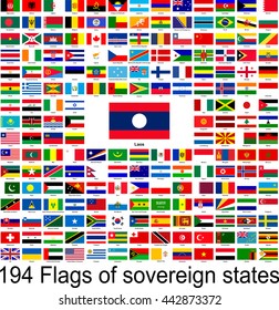 Laos, collection of vector images of flags of the world