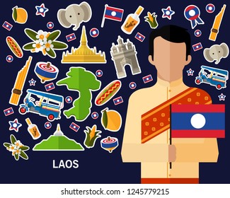 Laos concept background .Flat icons