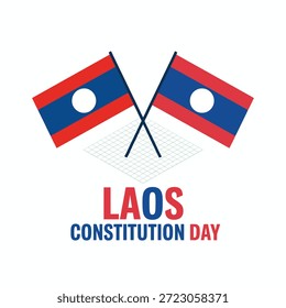 Laos Constitution Day crossed flags emblem, national celebration graphic, patriotic event banner, festival illustration, vector design
