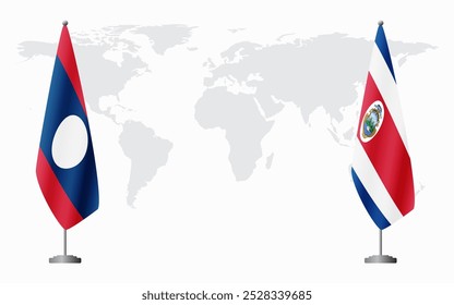 Banderas de Laos y Costa Rica para reunión oficial en el contexto del mapa mundial.