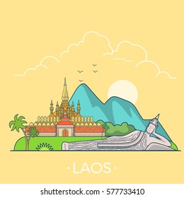 Laos Country Design Template Linear Flat Stock Vector (Royalty Free ...