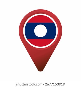 Bandera de país de Laos dentro de la ilustración plana de icono de pin de mapa rojo
