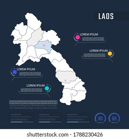 Laos country map infographics vector with pointer marks and circle chart.  Editable Infographics template. Vector illustration