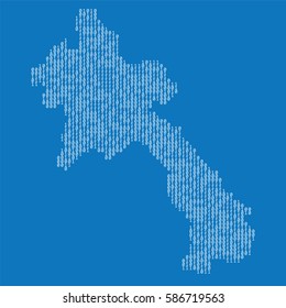 Laos country map made from binary code numbers.
