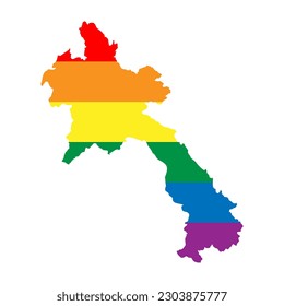 Laos country silhouette. Country map silhouette in rainbow colors of LGBT flag.