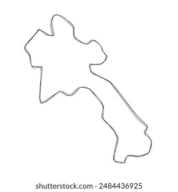 Laos country simplified map.Thin triple pencil sketch outline isolated on white background. Simple vector icon