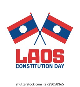 Laos überquerte Flaggen mit Bildunterschrift, Thema der Feier des Verfassungstages, patriotisches nationales Ereignis, Vektorgrafik des kulturellen Stolzes, weißer Hintergrund