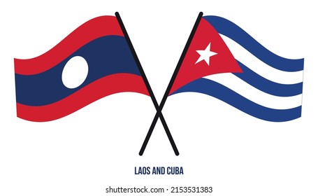 Laos and Cuba Flags Crossed And Waving Flat Style. Official Proportion. Correct Colors.