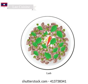 Laos Cuisine, Larb Or Traditional Spicy Minced Meat Salad. One Of The Most Popular Dish In Laos.