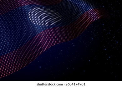 Laos digital flag made of dots, waving over a starry dark background