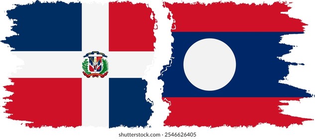 Laos and Dominican Republic grunge flags connection, vector