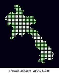 Laos dotted map. Digital style map of the country on dark background. Laos shape with square dots. Colored dots style. Large size squares. Creative vector illustration.