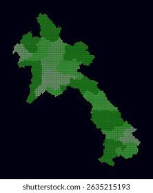 Laos dotted map. Digital style map of the country on dark background. Laos shape with square dots. Colored dots style. Small size squares. Abstract vector illustration.