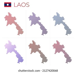 Laos dotted map set. Map of Laos in dotted style. Borders of the country filled with beautiful smooth gradient circles. Amazing vector illustration.
