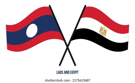 Laos und Ägypten Flaggen überquert und schwingen flatter Stil. Offizieller Anteil. Korrigieren Sie Farben.