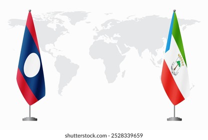 Laos and Equatorial Guinea flags for official meeting against background of world map.