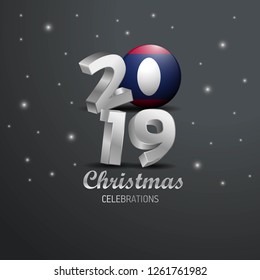 Laos Flag 2019 Merry Christmas Typography. New Year Abstract Celebration background