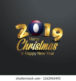 Laos Flag 2019 Merry Christmas Typography. New Year Abstract Celebration background