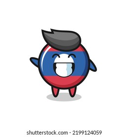 laos flag badge cartoon character doing wave hand gesture , cute design