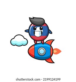 la bandera laos, personaje de mascota montando un cohete, diseño lindo