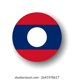 Laos flag - flat vector circle icon or badge with dropped shadow.