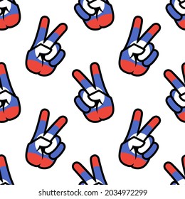 laos flag in the form of a peace sign. Seamless background. Gesture V victory sign, patriotic sign, icon for apps, websites, T-shirts, souvenirs, etc., isolated on white background