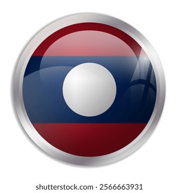 Laos flag - glossy circle button displays a colorful flag representing a country cultural identity and heritage. The essence of national pride and unity.