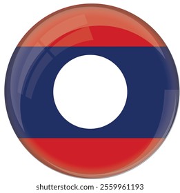 Laos flag with glossy rounded button for football team and national emblem	