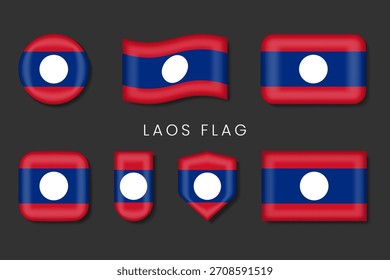 Laos Flag Glossy Vector Pack - Blaue und rote nationale Symbole mit weißer Scheibe