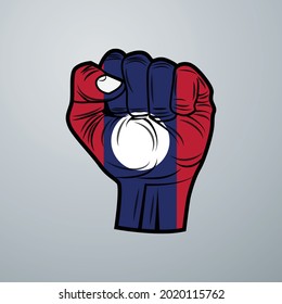 Laos Flag with Hand Design isolated on white background. Vector illustration