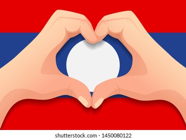 Laos flag and hand heart shape. Patriotic background. National flag of Laos vector illustration
