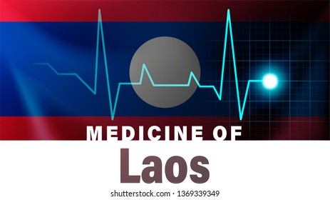 Laos flag and heartbeat line illustration. Medicine of Laos with country name