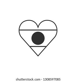 Laos flag icon in a heart shape in black outline flat design. Independence day or National day holiday concept.