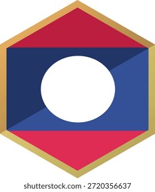 Laos Flag Icon in Hexagon Shape, Vector Illustration, Simple Design