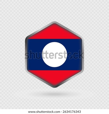 Laos Flag Icon in Hexagon Shape.
