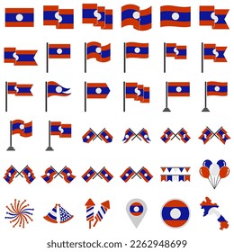 Laos flag icon set, Laos independence day icon set vector sign symbol