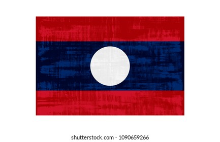 Laos flag isolated on white background. Vector illustration in grunge style.