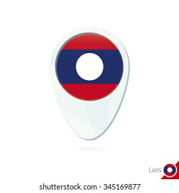 Laos flag location map pin icon on white background. Vector Illustration.