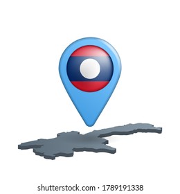 Laos flag map pin on white